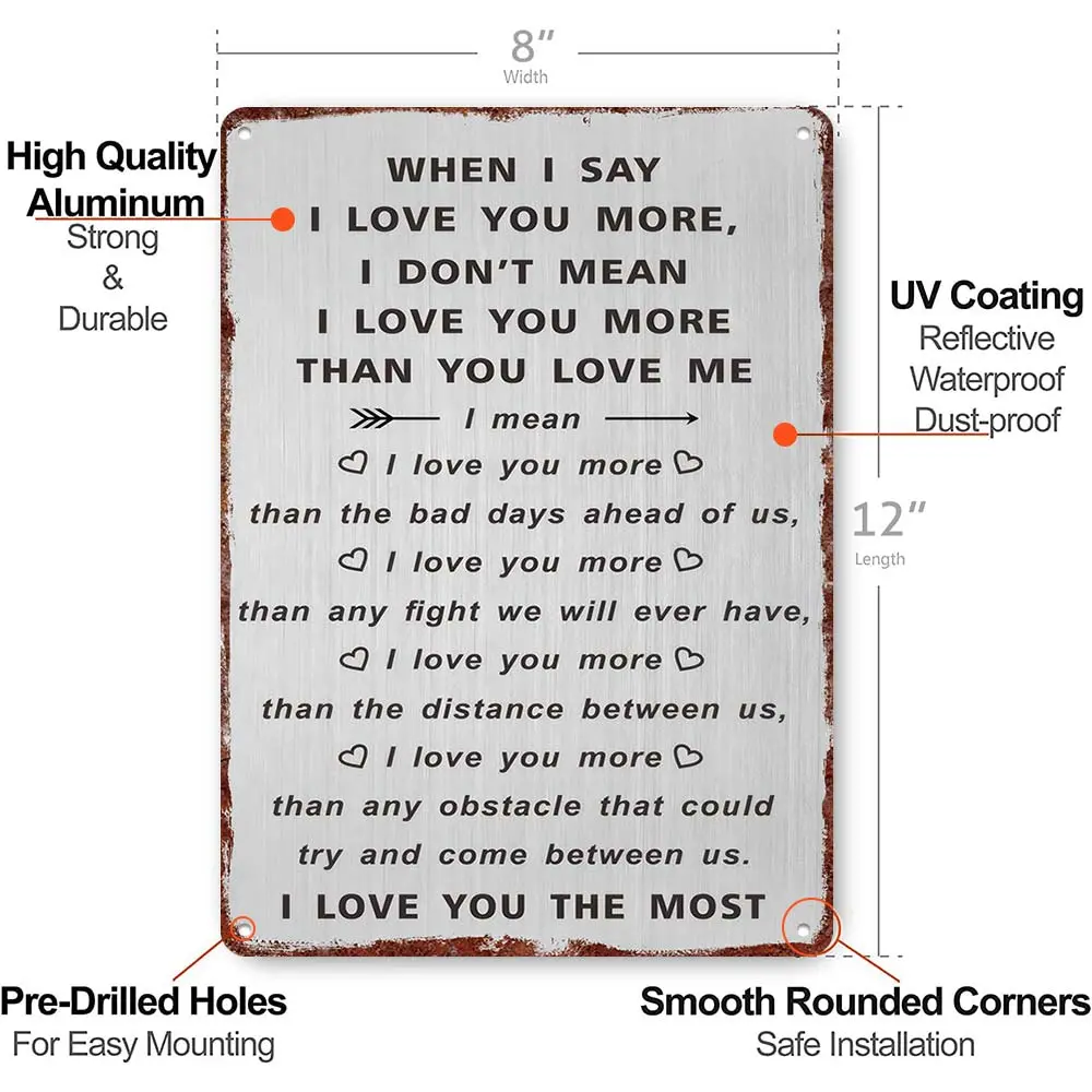 12"x8" Rustic Aluminum Love Sign - "I Love You The Most" Heartfelt Couple Quote Design - Ideal Valentine's Gift for Him/Her Room Decor Home Decoration Ceramic Plaque