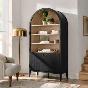 Nolan 74" Tall Arched Storage Display Cabinet Bookshelf in Black