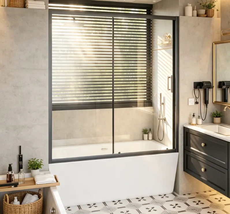 Single Sliding Bathtub Shower Door, 60in W x 62in H, 1/5in Thick Clear Tempered Glass with Stainless Steel Handle