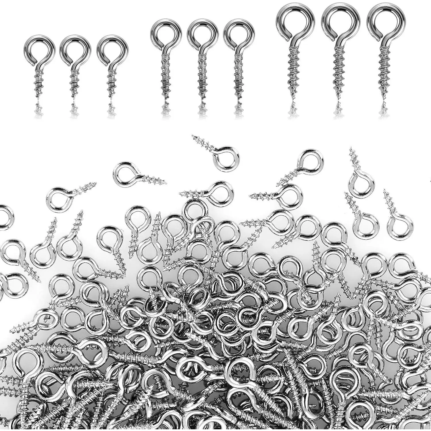 300 count Small Screw Eye Pins 3 Sizes Screw Threaded Eye Pin Hooks Mini Stainless Steel Eyelet Screws Hooks for  Making DIY Art Craft (0.16 x 0.3 0.16 x 0.4 0.2 x 0.) Inch