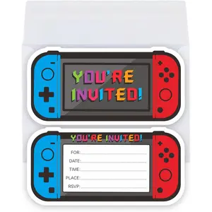 Video Game Birthday Party Invitations 3x6 Inch Double-Sided Invite Cards with 20 Envelopes Game Party Decoration Birthday Presents for Boys