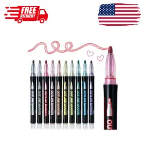 Double Line Art Marker Pen, 10 Pack, Metallic Colors Shimmer Outline Pen