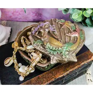 Ebros Beautiful Ocean Siren Mermaid With Starfish Oyster Shell Shaped Jewelry Box Figurine Mini Storage Decor Sculpture
