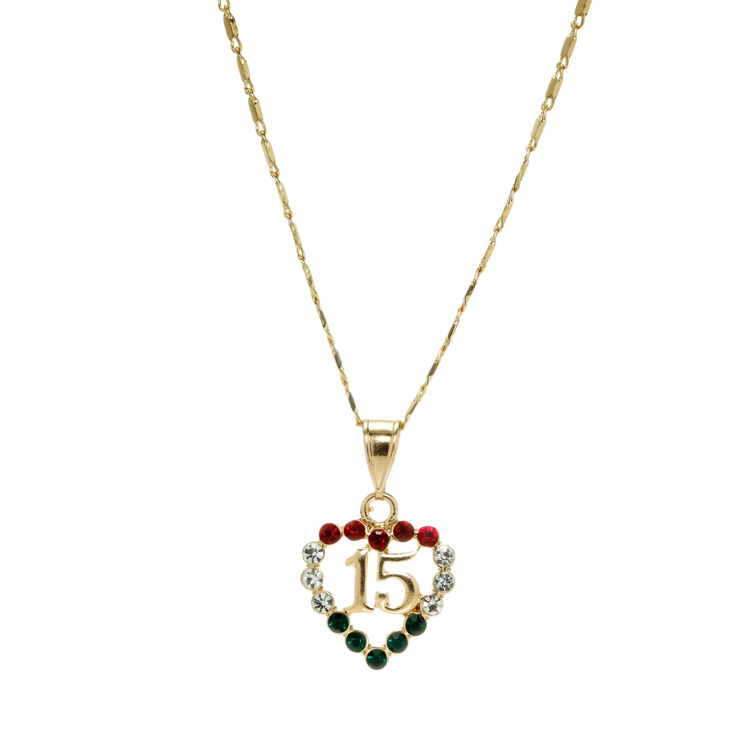 Heart Quinceanera Pendant with 24" Necklace (24K Gold Plated)