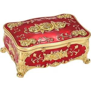 Vintage Jewelry Organizer Box Metal Trinket Storage Box Ornate Treasure Chest Keepsake Gift for Women