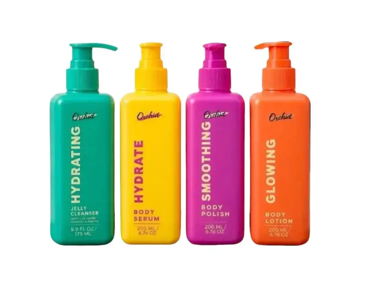 Orchid Complete Skincare Set Jelly Cleanser, Serum,Lotion, Polish NEW Set