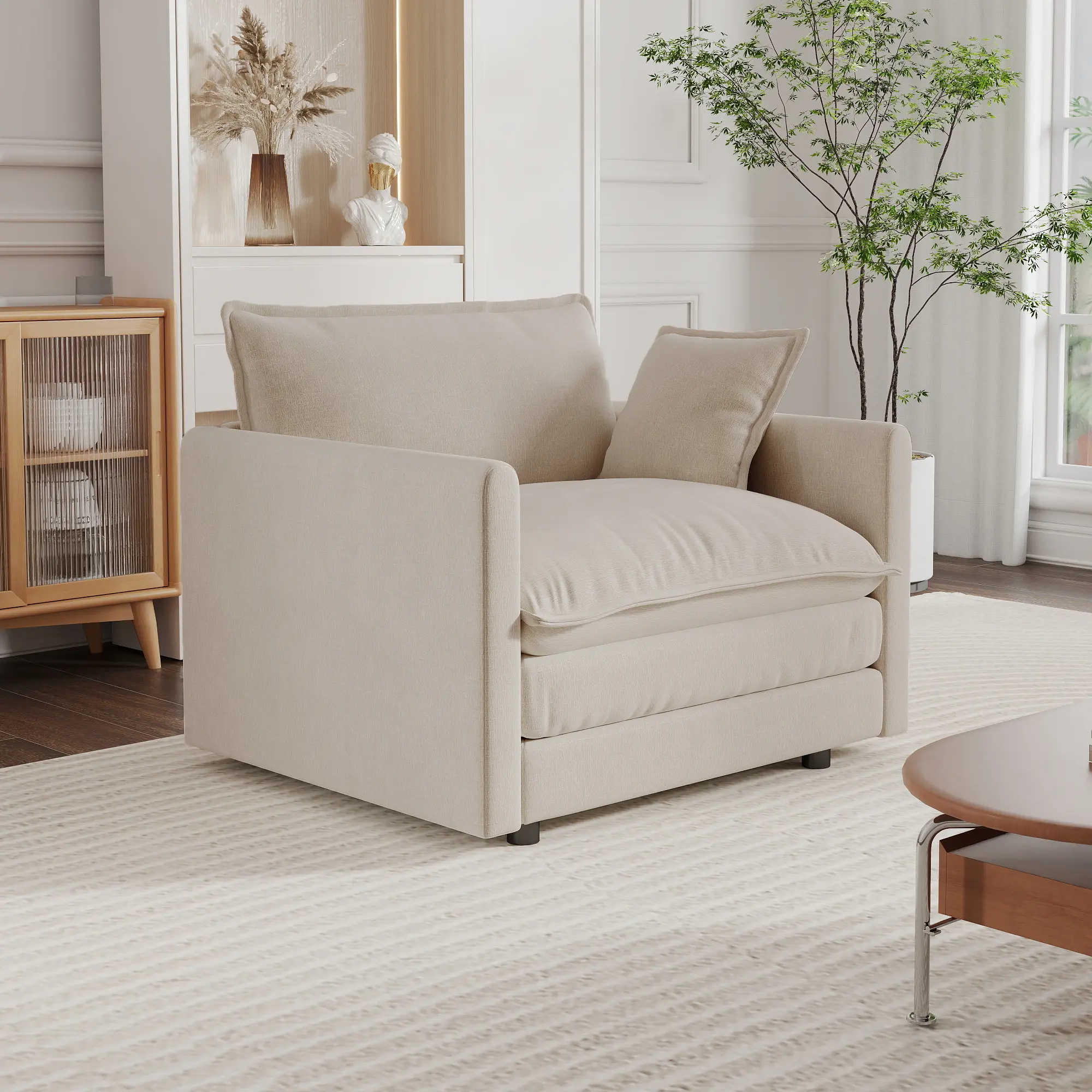 Mikibama Modern 41.4" W Single-Seat Chenille Sofa, Comfy Deep Upholstered Armchair with Toss Pillow for Living Room, Bedroom, Modern Sofa