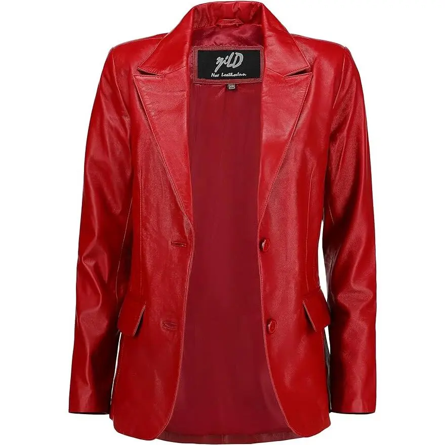 Women's Jild Classic Lambskin Red Leather Blazer Jackets