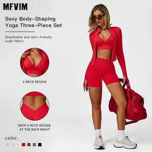 MFVIM Women's Sports Three-Piece Set Impact Compression Outdoor Fitness Running Activewear Versatile Everyday Workout High Waist Butt Lifting Yoga Pants SpringStatements
