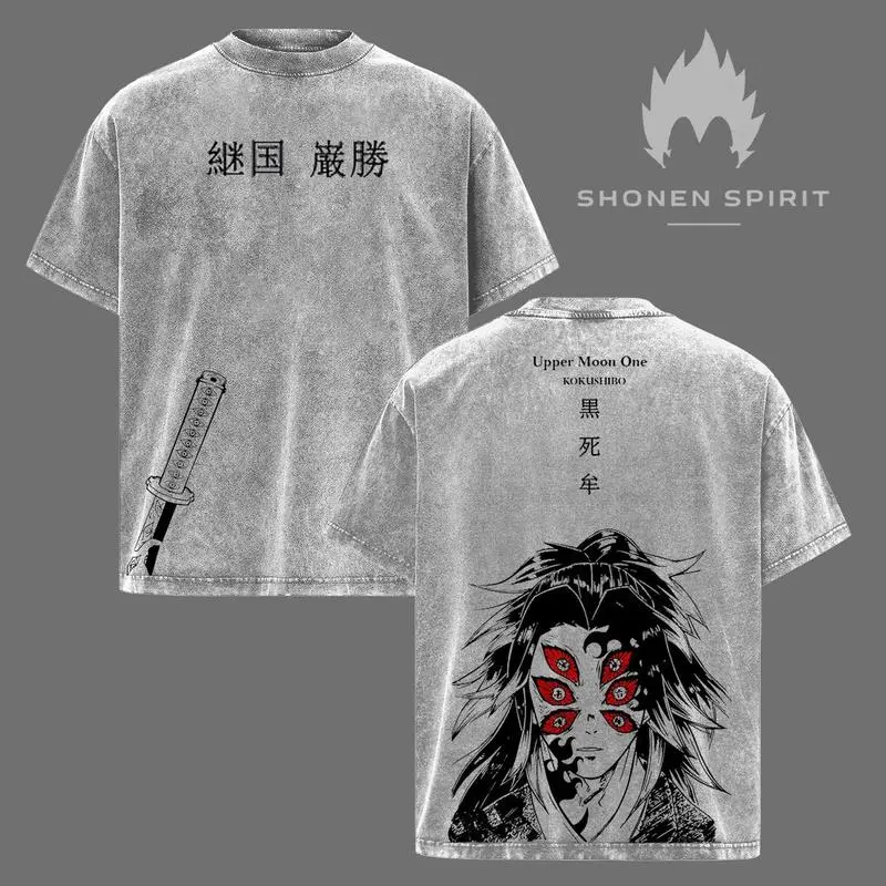 Men's Oversized Demon Graphic Tshirt, Vintage Washed Heavy Cotton Retro Manga Top, Character Inspired Design, Baggy