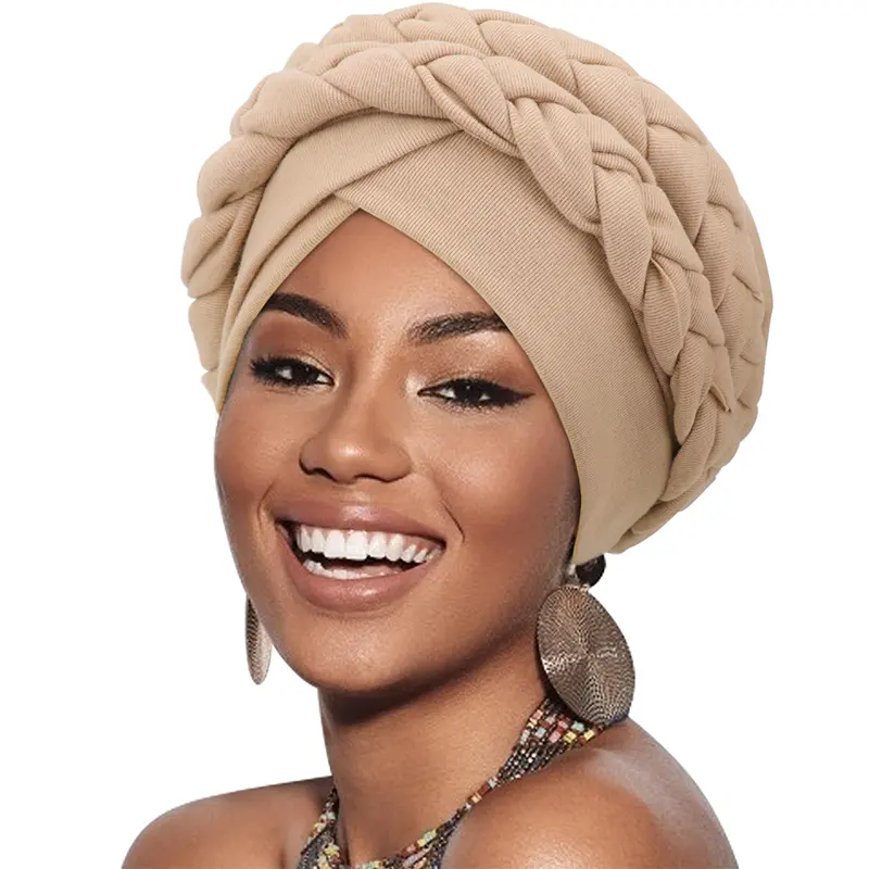 Women's Pre-Tied Double Braid Knit Turban Head Wrap | ModestFashionTok CoquetteTok VintageTok Soft Stretchy Chemo Beanie Sleep Cap Hair Cover Headwear for Daily Casual Wear