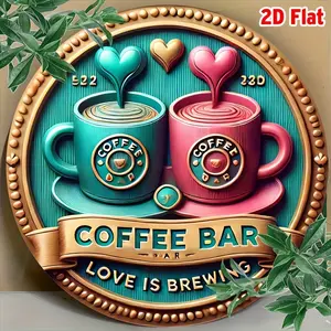 1pc Vintage Retro Coffee Bar Metal Sign "Love is Brewing" - Rustic Wall Art Decor for Home, Kitchen, Cafe, Restaurant | Whimsical Theme with Heart & Cup Illustrations | No Electricity Needed | 19.99 cm , Coffee Bar Accessories, Perfect for Room