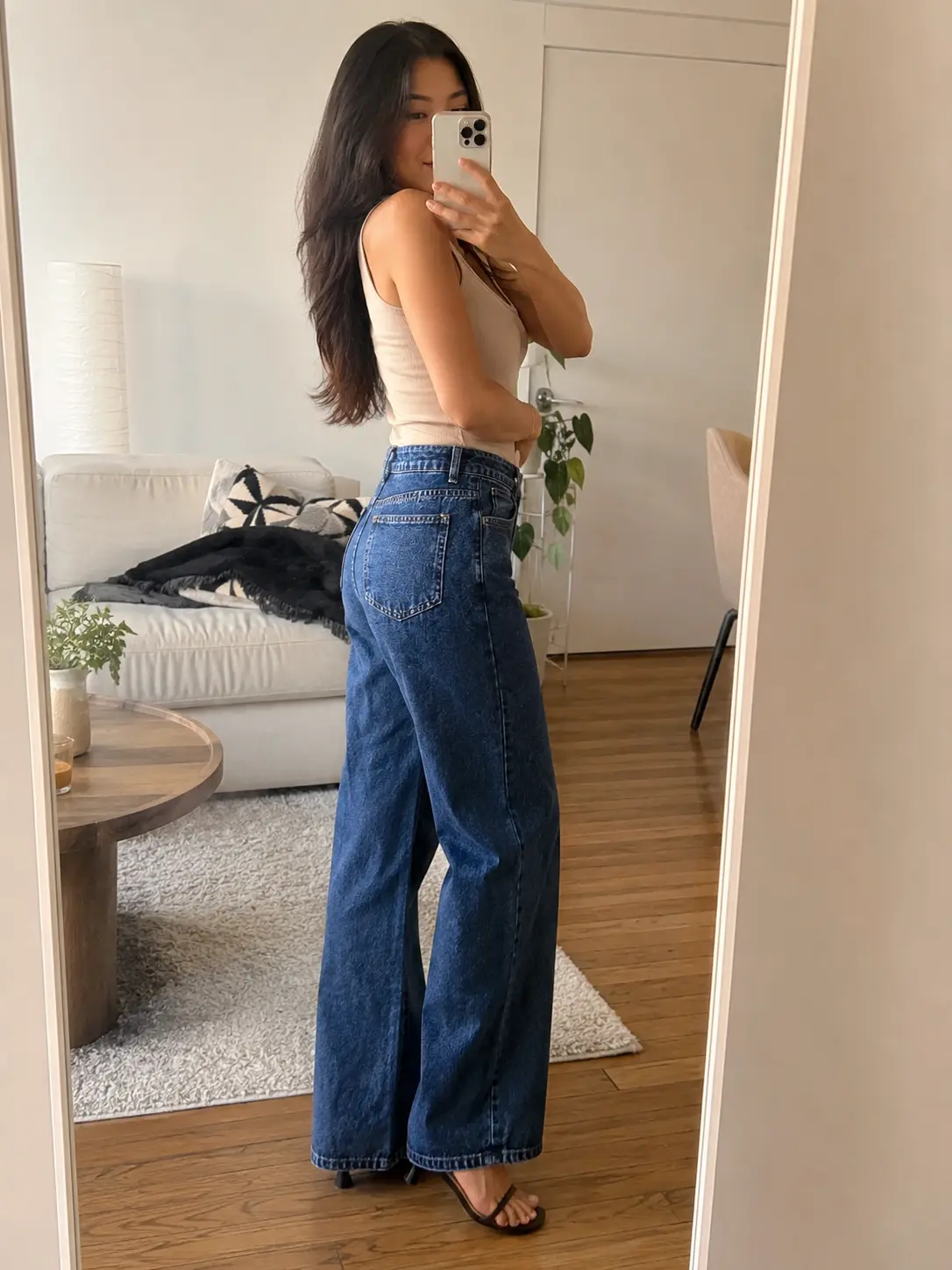 Women’s Petite High-Waisted Wide Leg Jeans - Dark Wash Full-Length Denim Pants with Pockets, Modern Plain All-Seasons Machine-Wash Casual Jeans for Everyday Wear,clothes for back to school,first day of school outfits