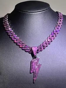 Streetwear Rhinestone Decorated Lightning Pendant Necklace for Men & Women, 2024 New Punk Hip Hop Jewelry for Party, Daily Clothing Decor for Boy & Girl
