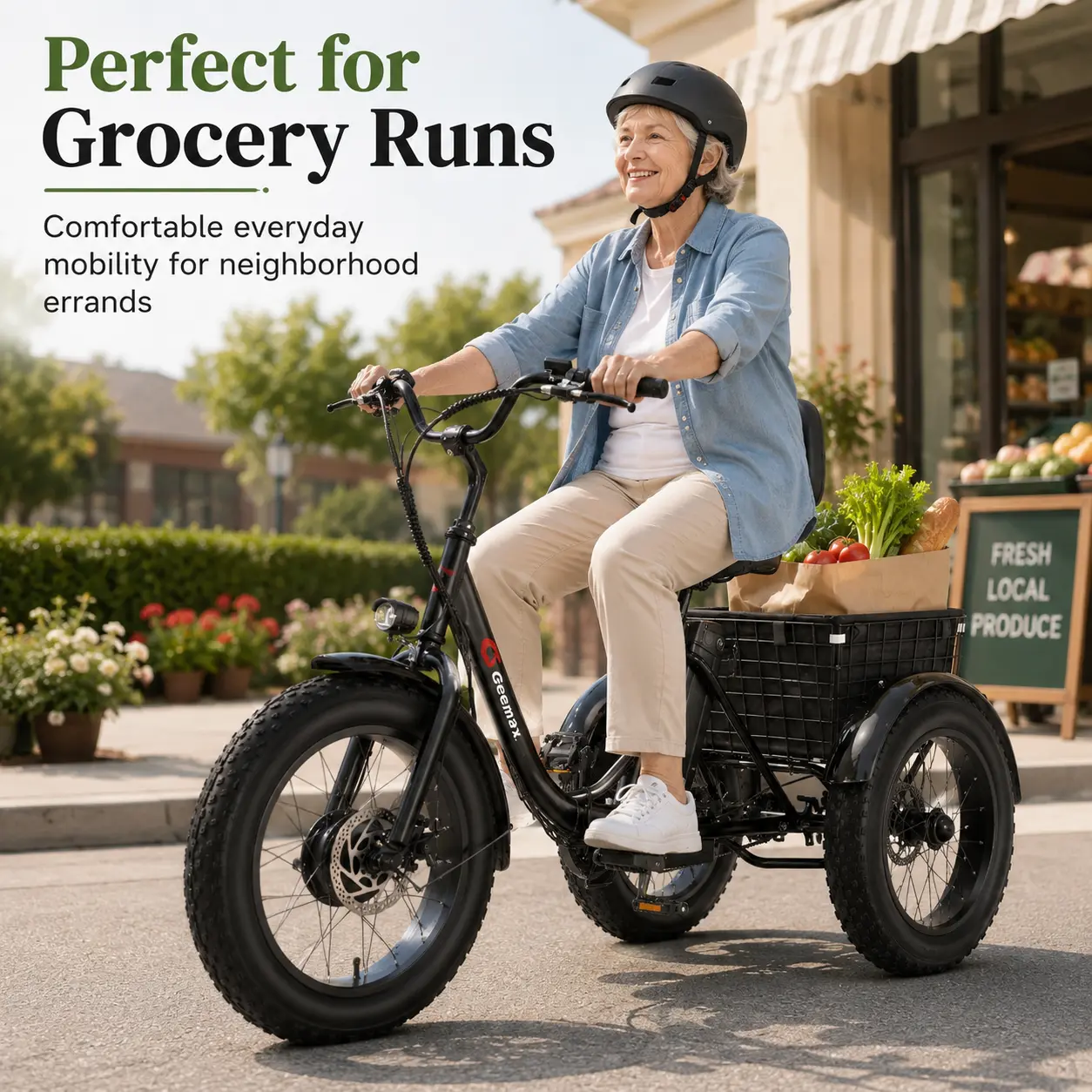 Adult-Senior Electric Tricycle for Commuting & Grocery Shopping, 1000W Peak Motor (1000W & Above), 36V 13Ah Battery, 3-Wheel Stable Design, Up to 20 MPH Speed & 40 Mi Range, Large Rear Cargo Basket for Daily Use, Seniors