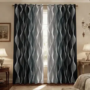 Gradient Black Silver Foil Abstract Geometric Blackout Curtains for Bedroom,84 Inches Length  for Living Room Darkening, Window Drapes Panels for Guest Room Grommet Top 2 Panels