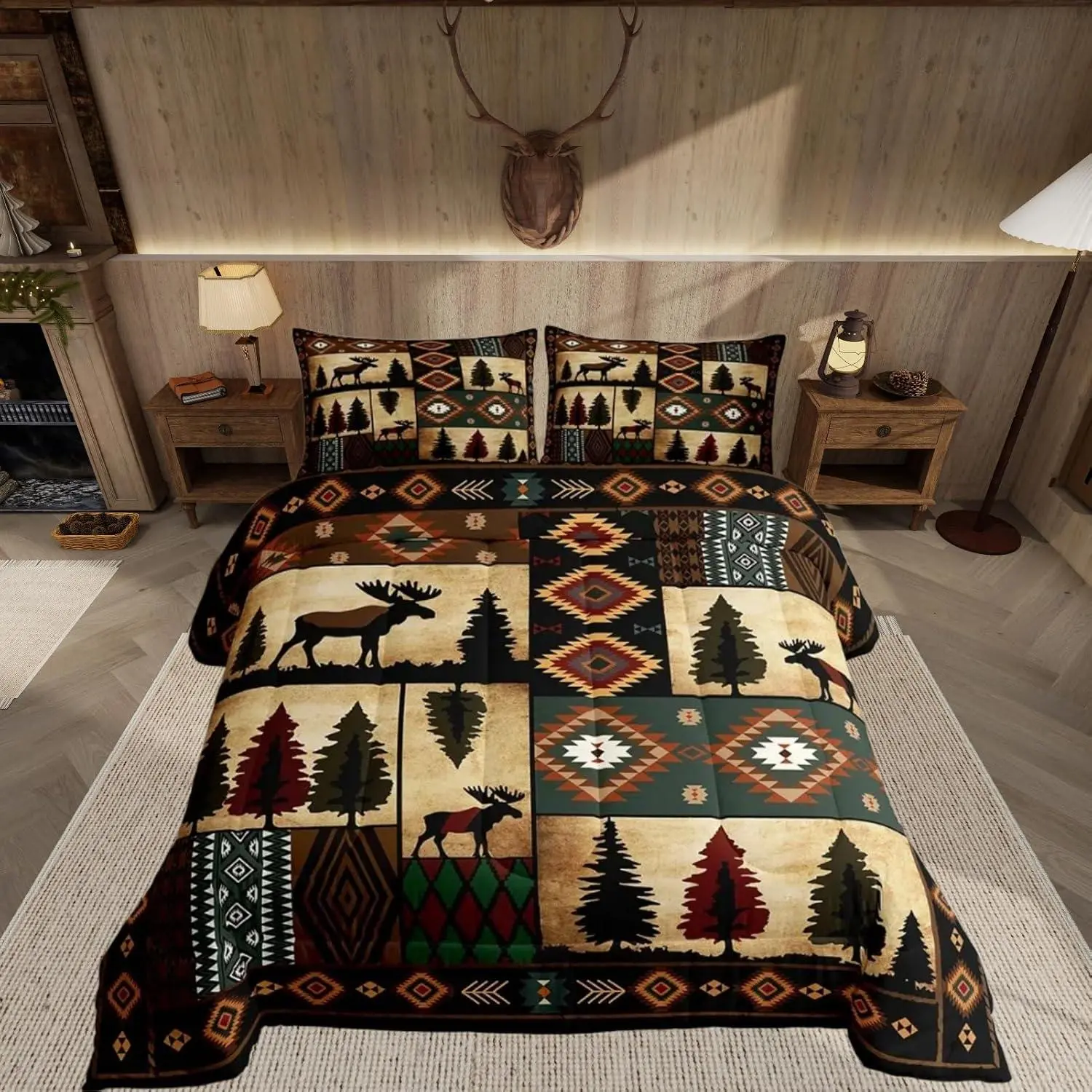 Moose Kids Comforter Set Toddler Rustic Cabin Bedding Set Farmhouse Duvet Quilt for Kids Boys Girls Bedroom Wildlife Hunting Theme Decor Rustic Brown Microfiber Ultra Soft Breathable