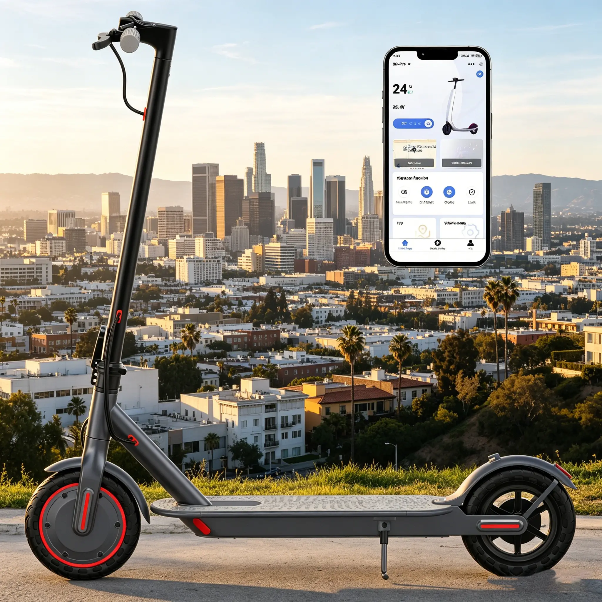 B Portable, foldable electric scooter with a 350W motor, ~19 MPH Top Speed, app control, and foldable design; features 8.5-inch tires and brakes—perfect for short urban commutes, Folding Scooter