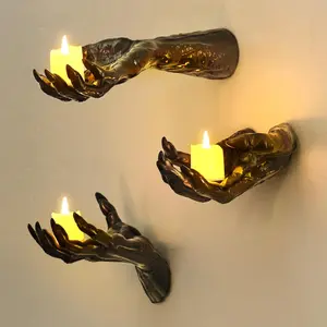 Halloween Decorations Indoor Gothic Decor: Pack of 3 Wall Mounted Creepy Reaching Hands with Lighted Candles for Gothic Wall Decorations