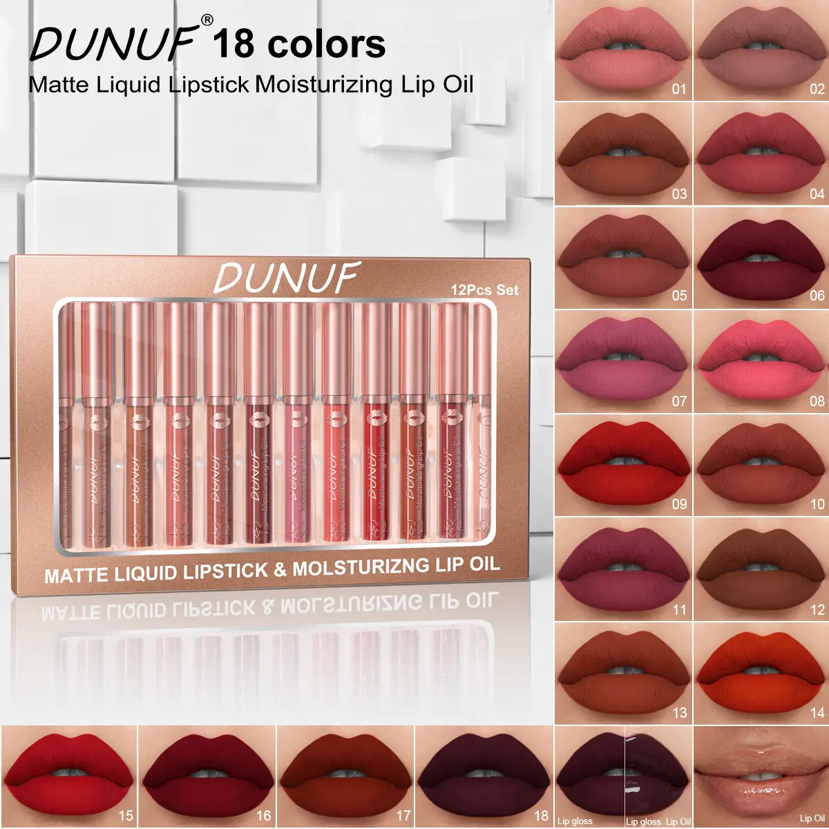 DUNUF Viral 12 Colors Matte Lipstick Set! 24H Long Lasting & Non-Stick Cup TikTok Made Me Buy It! liquid set doll beauty by soleon
