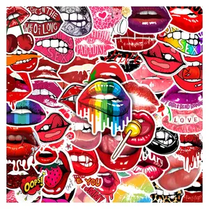 50pcs Sexy Lip Print Themed Stickers Pack, Self Adhesive Stickers Waterproof Bold & Edgy Rainbow & Cherry Lip Decals for Laptop, Water Bottle, Journal & Scrapbook, Bold Fashion & Pride Lover Gift