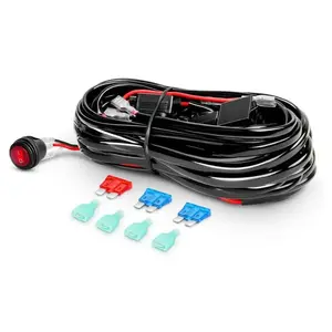 Nilight 16AWG Wire Harness Crimp Chassis Mount Kit 2 Leads W/ 12V 3Pin Switch | 3 Fuses | 4 Spade Connectors