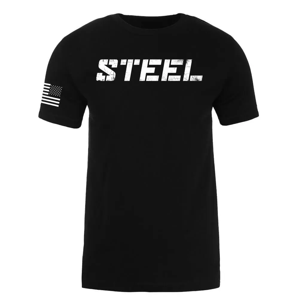 STEEL Black w/ Stars & Stripes Performance T-Shirt Casual Shortsleeve Top Men's Classic