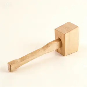Solid Beech Wood Mallet Carpenter Tool 9.5 Inch Manual Ice Hammer Woodworking Hand Tool Durable Wood Hammer for Chiseling Carving