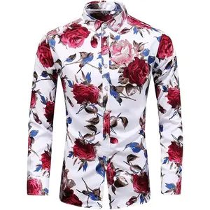 Men's Slim fit Floral Printed Beach Hawaiian Button-Down Dress Shirt