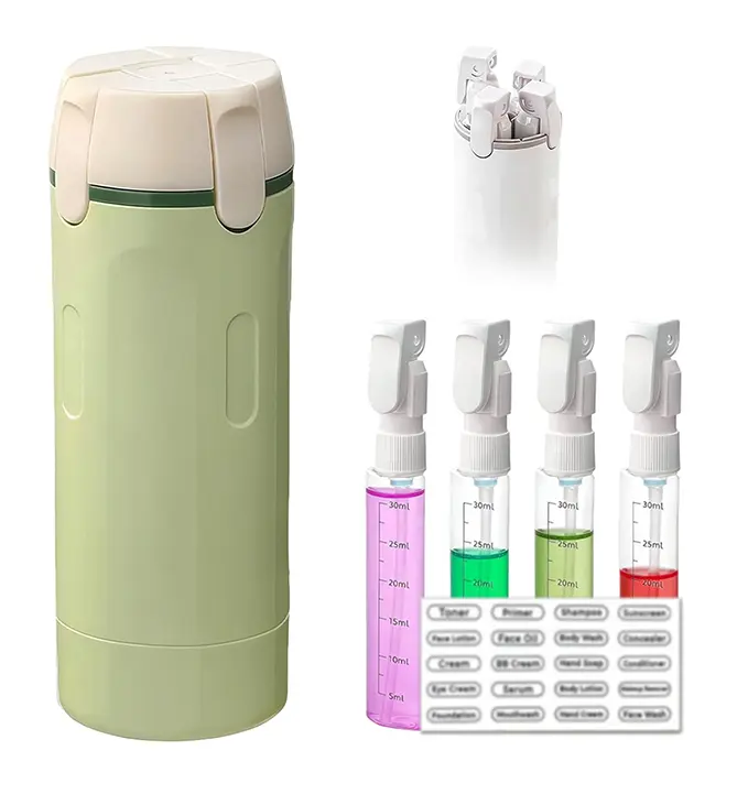 Plastic Travel Bottle Set, 4-in-1 30ML 4-Pack Round Airtight Dispenser Containers - Leak-Proof, Adjustable, with Measurement Scale & Label Stickers for Mini Travel Products, Home Storage (Storage Bottles & Jars, Casual Use)
