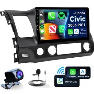 10.1in Android 13 Car Radio Stereo for Honda Civic 2006-2011, 2+64G HiFi Bluetooth Audio Receiver with Wireless CarPlay, Android Auto, GPS Navigation, WiFi, FM/RDS, SWC, HD Rear Camera, External Mic
