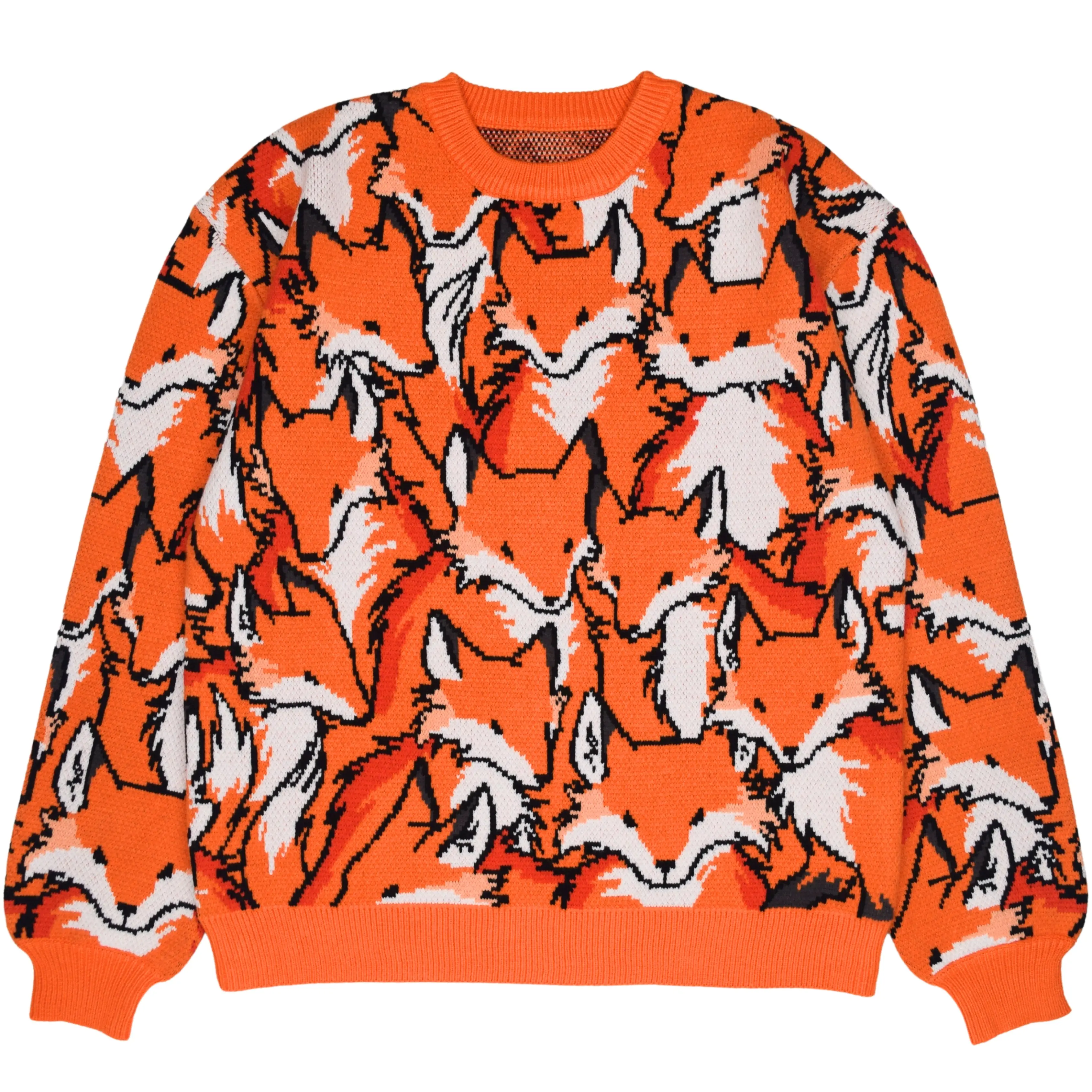 Steady Hands Feelin' Foxy Knit Sweater Orange White Fox Foxes