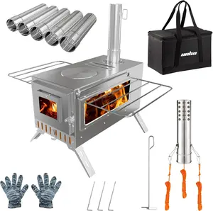 Hot Tent Stove, unho Wood Burning Stove, Portable Wood Stove with 6 Stainless Chimney Pipes for Outdoor Heating & Cooking, Ice Fishing, Hunting,Winter Warmth