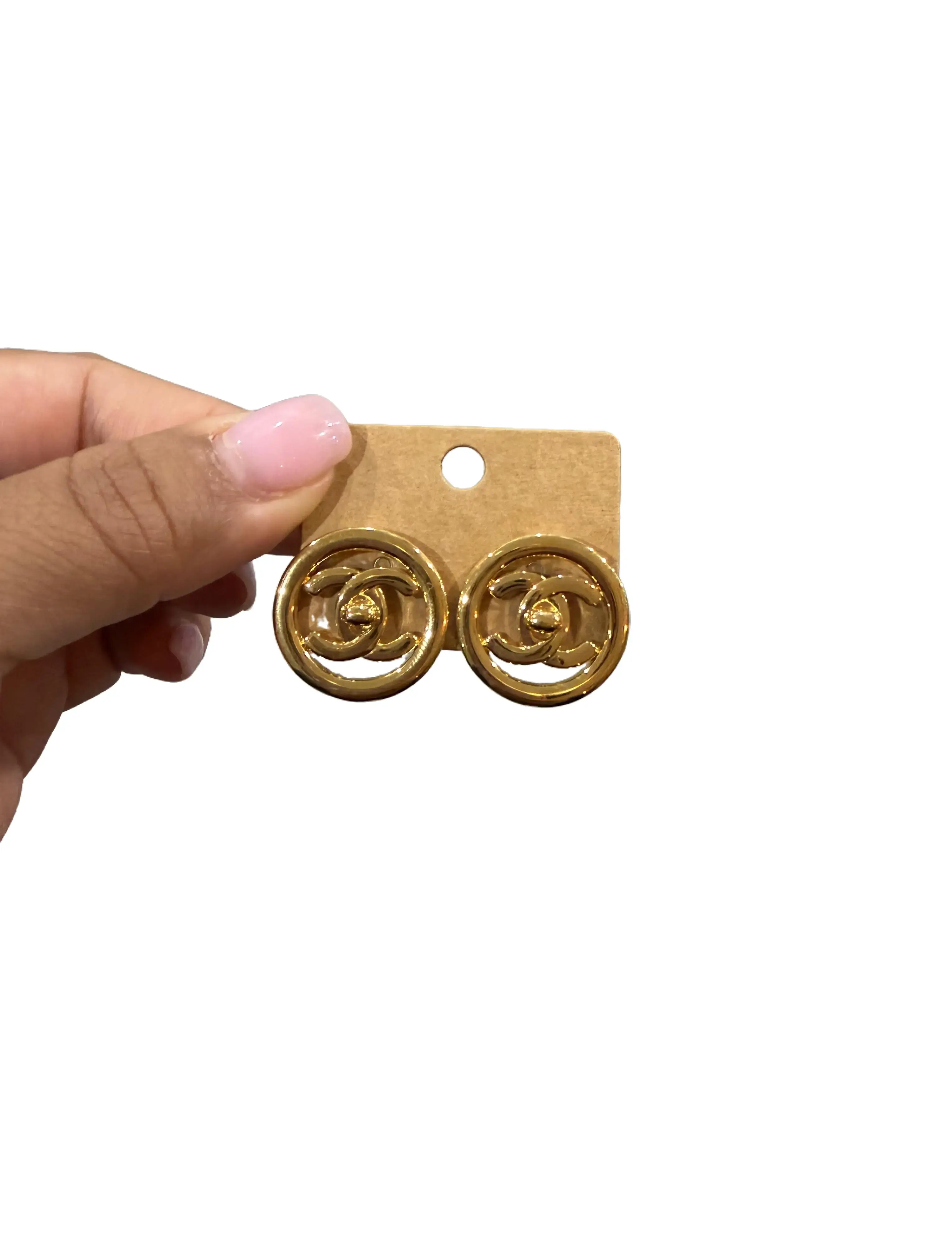 Pre-owned Chanel Gold Coco Mark Round Clip On Earrings Perfect for Daily Use