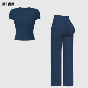 MFVIM Women’s Solid Color Top & High Waist Leggings Sports Set by MFVIM - Casual, Comfortable, Breathable Two-Piece for Yoga, Gym, Workouts, Running, Ladies’ Gym Sportswear for All Seasons, Yoga Clothing Set