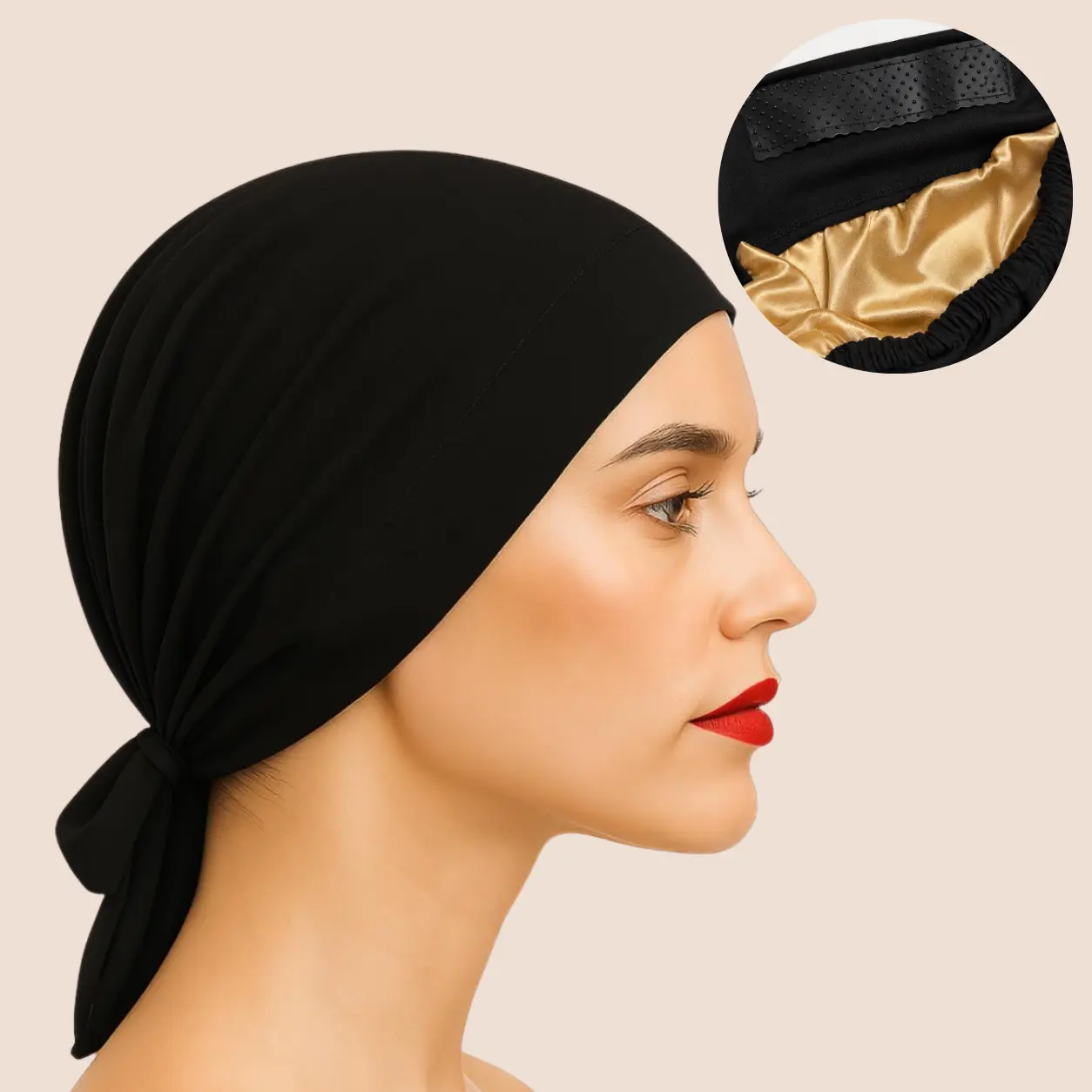 The SATIN Grip Cap – Black | Non-Slip Undercap/Turban with Silicone Grip & Tie-Back by Get A Grip The SATIN Grip Cap – Black | Non-Slip Undercap/Turban with Silicone Grip & Tie-Back by Get A Grip
