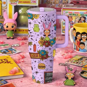 1pc 40oz Bob's Burgers Insulated Tumbler with Handle and Lid, Quencher Tumbler, Retro Cartoon Pattern Travel Mug, Stainless Steel Cup for Coffee Tea Water, Large Capacity Reusable Drinkware, Keeps Cold 12 Hours Hot 6 Hours, Birthday Holiday Gift Idea