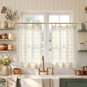 Farmhouse Kitchen Window Curtains Sets,Small Cafe Linen Short Curtains for Bathroom Windows