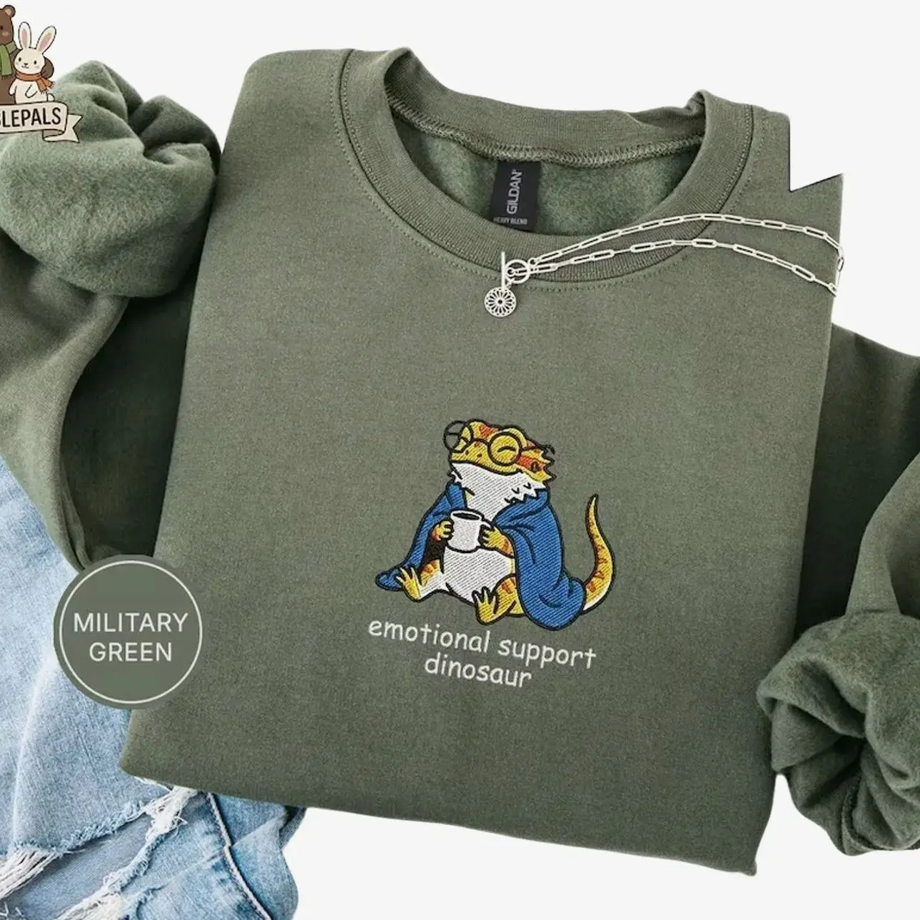 Embroidered Bearded Dragon Sweatshirt, Emotional Support Dinosaur Sweater, Funny Cute Reptile Gift, Lizards Lovers Gifts, Lizard Sweater