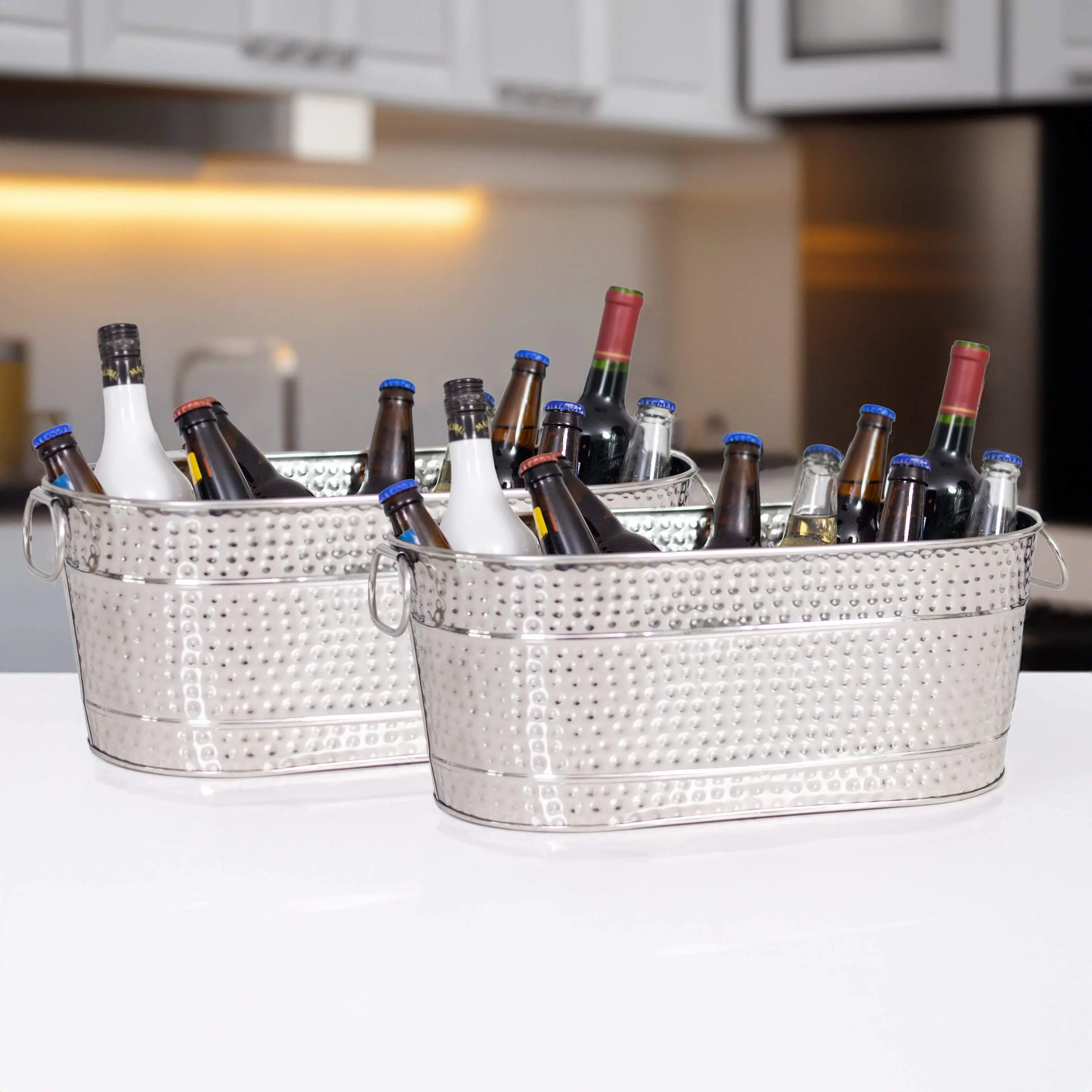 Colt Drink Buckets Hammered Stainless Steel - Set of 2 | BREKX Shiny Glossy Steel
