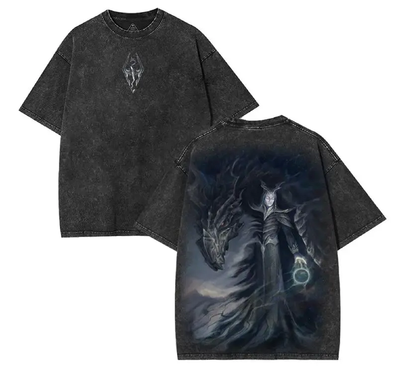 Retro Limited The Elder Scrolls: 2025 Morrowind Alduin – The World-Eater Game Graphic Tees Game Acid Washed Lightweight Cotton TSHIRT, Gift For Gamer