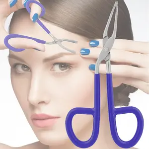 Professional Scissor Handle Tweezers Stainless Steel Shape Tool 'Eyebrow Nose Hair Clip Tweezer Remover for Lady Women (Blue Pvc Handle) VISION TEK MED