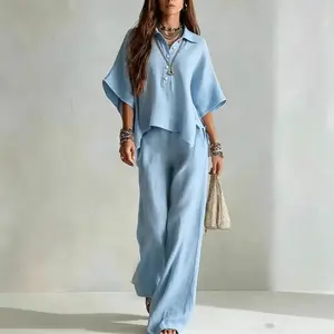2026 Hot Sale Spring Summer Women Short Sleeve Shirt And Loose Pants Two Piece Casual Matching Set