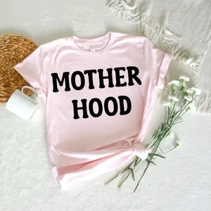 Mother Hood T-Shirt - Pink Top with Black Text, Casual Style, Women's Womenswear