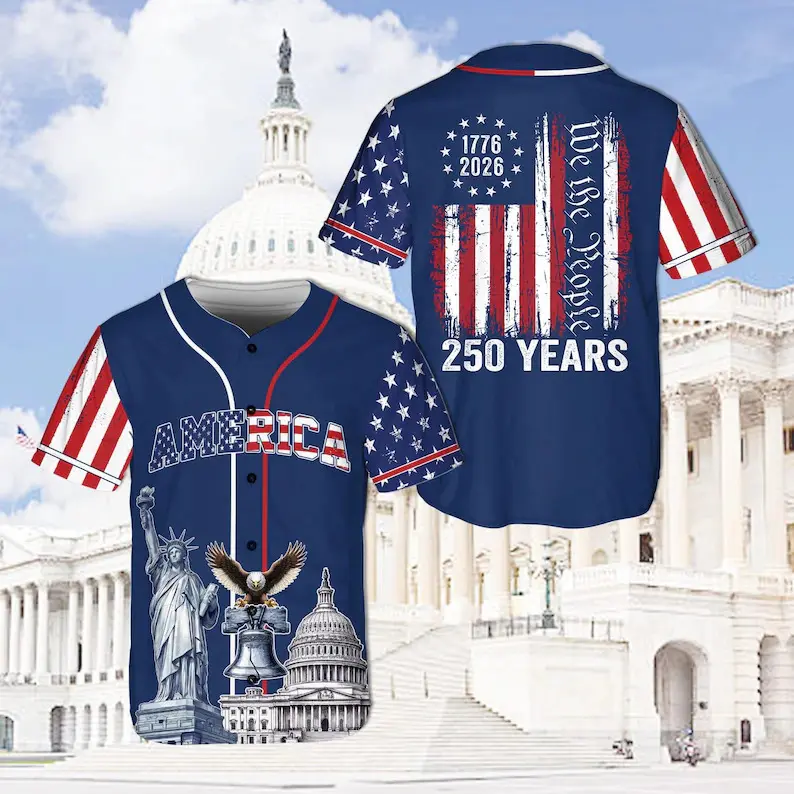 Delivered after July 4th-USA 250 Years Baseball Jersey, 1776–2026 Semiquincentennial Patriotic Jersey, We The People Eagle Statue of Liberty 4th of July Jersey - Multiple Colors Available