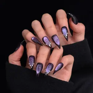 Cat Eye False Nails, Glitter Dragon Claws, Medium Length, Glossy Finish, European and American Style, Single Item, Stylish Acrylic Nails, Glossy Acrylic Nails