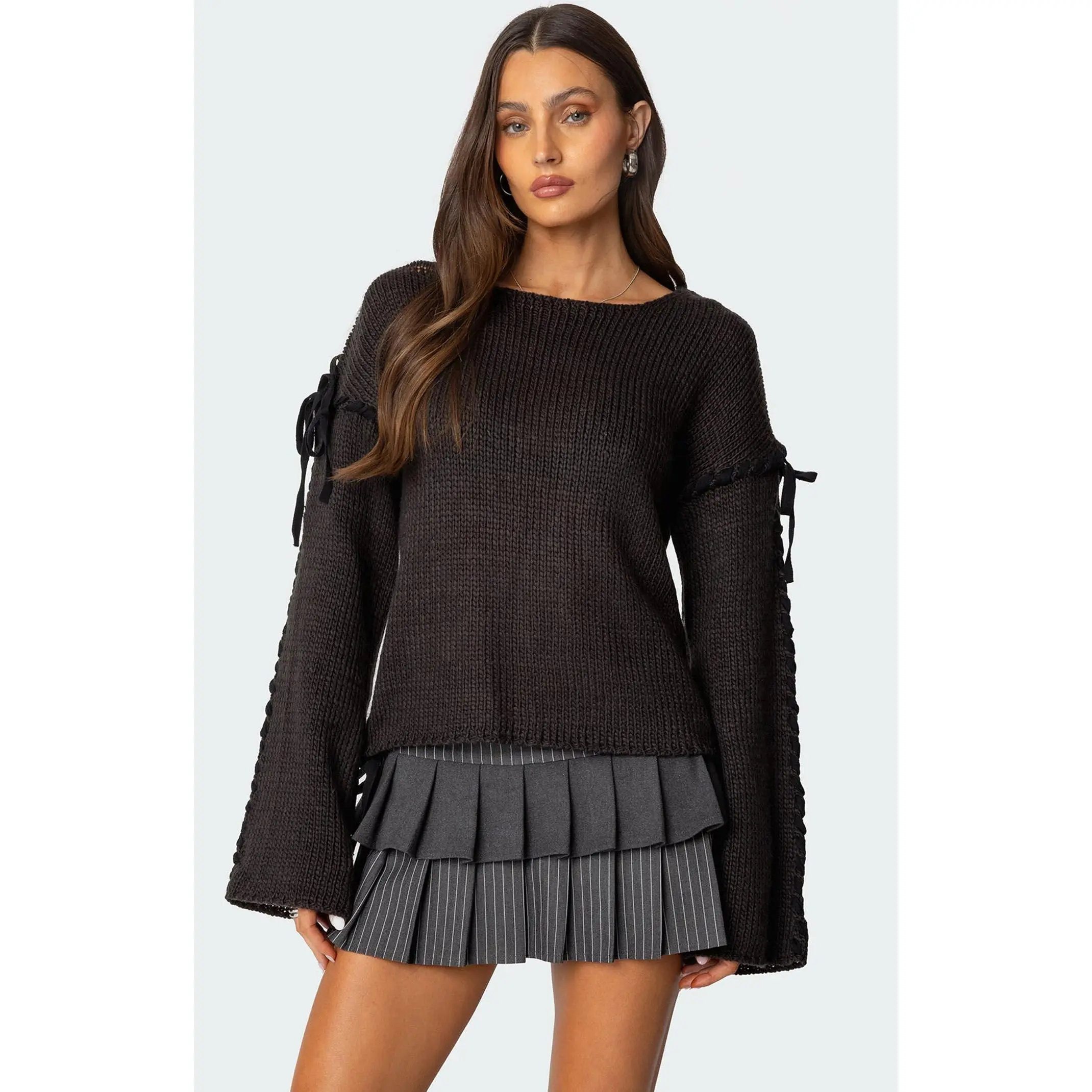 Edikted Women's Amelia Lace Up Sleeve Sweater