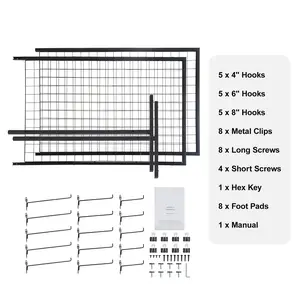 Happybuy 2' X 5.6' Grid Wall Panels Tower, 2-Pack Wire Gridwall Display Racks With T-Base, Double-Sided For Art & Craft Shows, Retail Display With Extra Clips And Hooks
