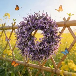 1pc Summer Lavender Wreath, Artificial Flower Wreath for Front Door Hanging Decor, Window Display Decoration, Elegant Home Ornament, Decorative Artificial Flowers