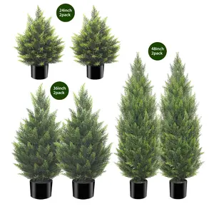 24inch 36inch 48inch  Artificial Cedar Topiary Trees (2-Pack) - UV Protected Faux Pine Christmas Trees for Porch & Garden, Realistic Tall Potted Fake Plants, Ideal Housewarming for Home Decor